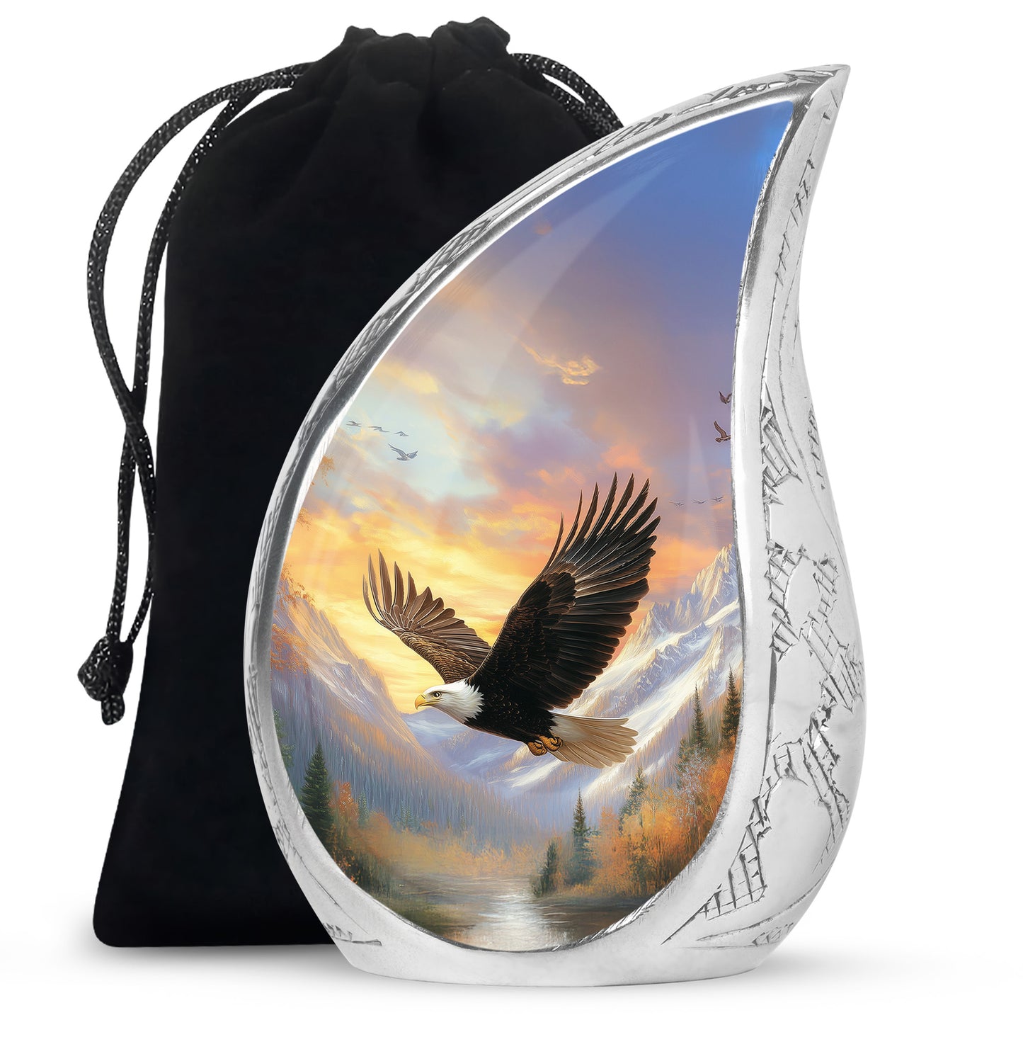Salmon Pink Eagle Cremation Urn front view showing detailed design - smooth teardrop contour featuring eagle art - full-size 10 inch 200 cubic inch adult cremation urn