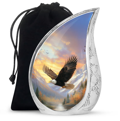 Salmon Pink Eagle Cremation Urn front view showing detailed design - smooth teardrop contour featuring eagle art - full-size 10 inch 200 cubic inch adult cremation urn