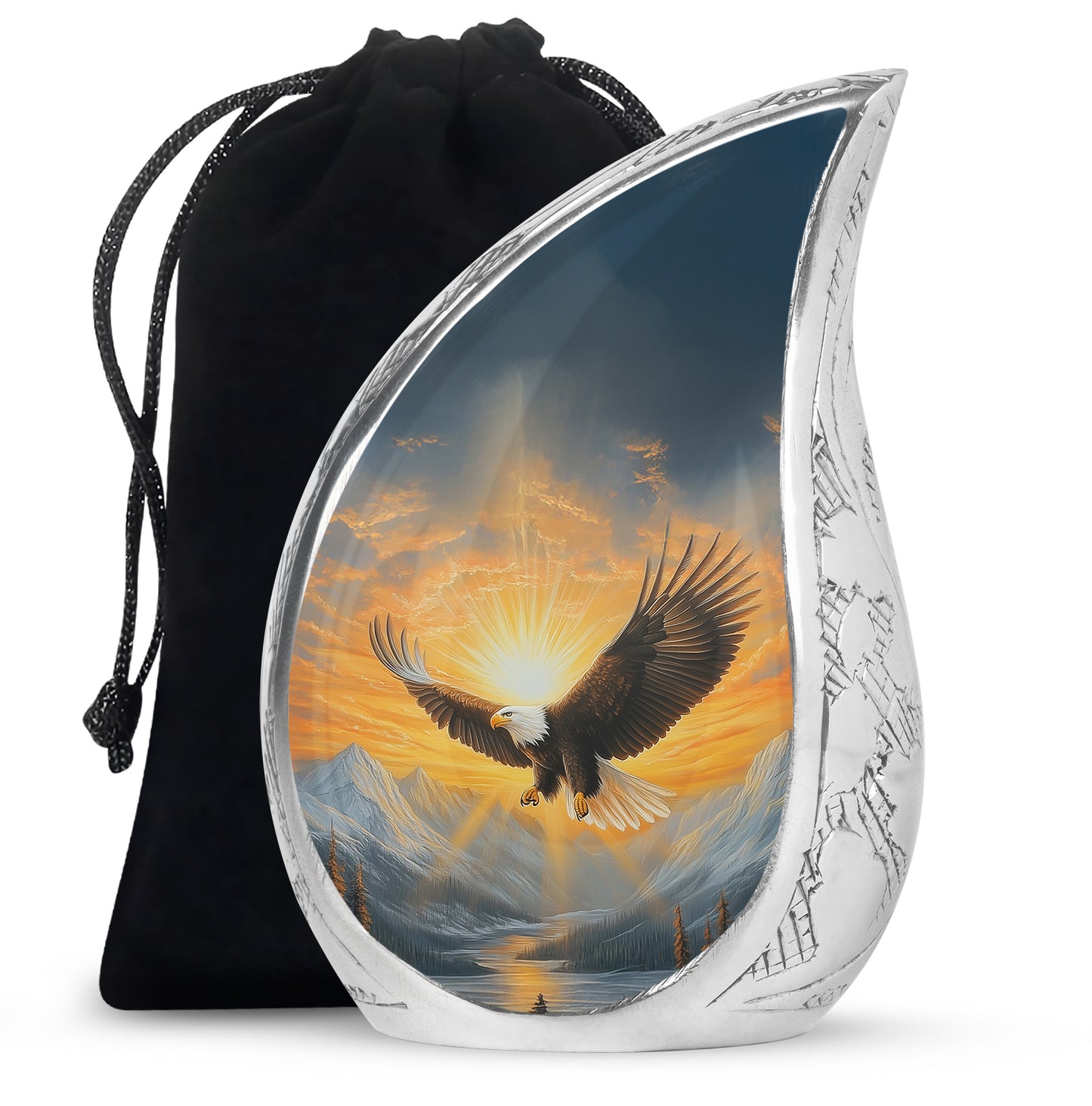Soft Blue Eagle Cremation Urn front view showing detailed design - graceful tear-shaped urn with eagle motif - full-size 10 inch 200 cubic inch adult cremation urn