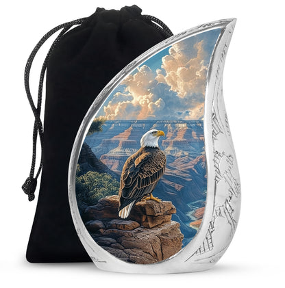 Bright Blue Eagle Cremation Urn front view showing detailed design - graceful tear-shaped urn with eagle motif - full-size 10 inch 200 cubic inch adult cremation urn