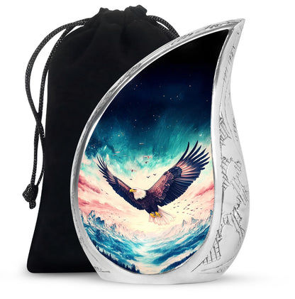 Slate Blue Eagle Cremation Urn front view showing detailed design - rounded teardrop eagle design with delicate detail - full-size 10 inch 200 cubic inch adult cremation urn