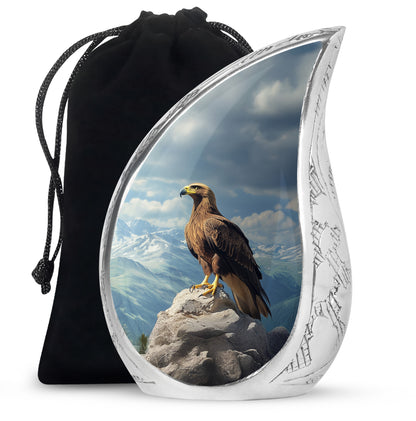 Cornflower Blue Eagle Cremation Urn front view showing detailed design - graceful tear-shaped urn with eagle motif - full-size 10 inch 200 cubic inch adult cremation urn