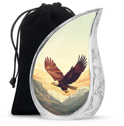 Royal Gold Eagle Cremation Urn front view showing detailed design - smooth teardrop contour featuring eagle art - full-size 10 inch 200 cubic inch adult cremation urn