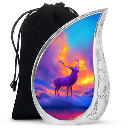 Lavender Purple Deer Cremation Urn front view showing detailed design - graceful tear-shaped urn with deer motif - full-size 10 inch 200 cubic inch adult cremation urn
