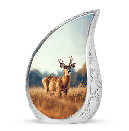Personalized Silver Heavenly Deer Cremation Urns for Human Ashes - 10-inch, 200 cu in - Yatskia