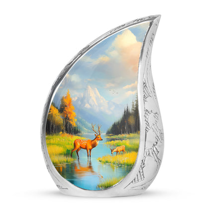 Resplendent Blue Deer Cremation Urn for Ashes - 10-inch, 200 cu in - Yatskia