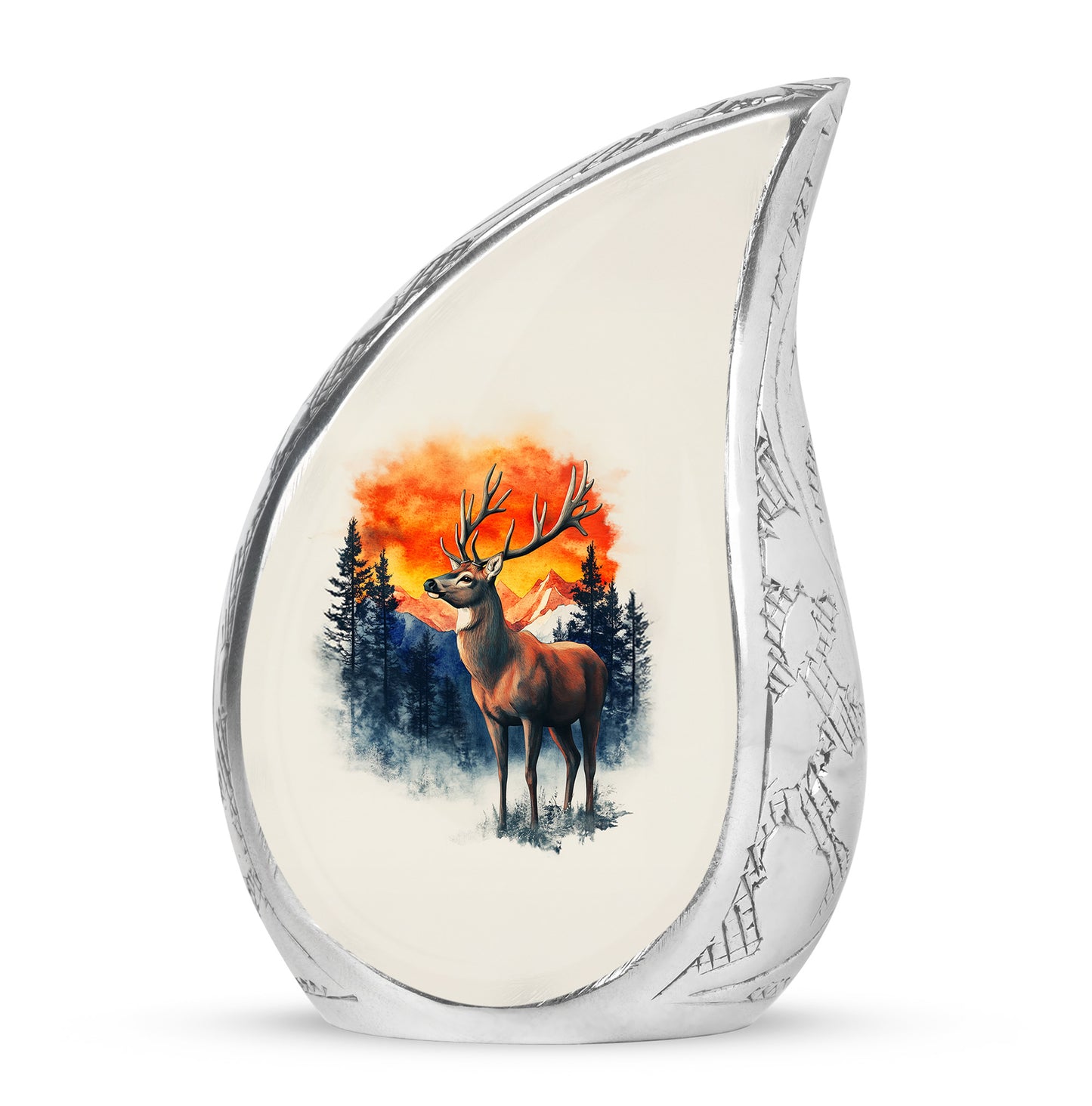 Silver Sacred Deer Cremation Urns for Human Ashes - 10-inch, 200 cu in - Yatskia