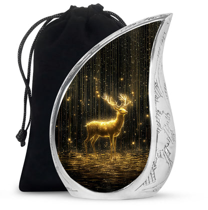 Charcoal Black Deer Cremation Urn front view showing detailed design - graceful tear-shaped urn with deer motif - full-size 10 inch 200 cubic inch adult cremation urn
