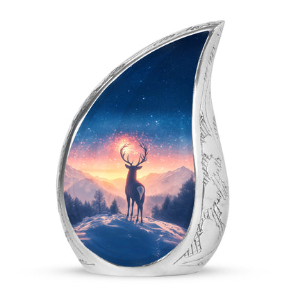 Blue Comforting Deer Memorial Urn for Ashes - 10-inch, 200 cu in - Yatskia