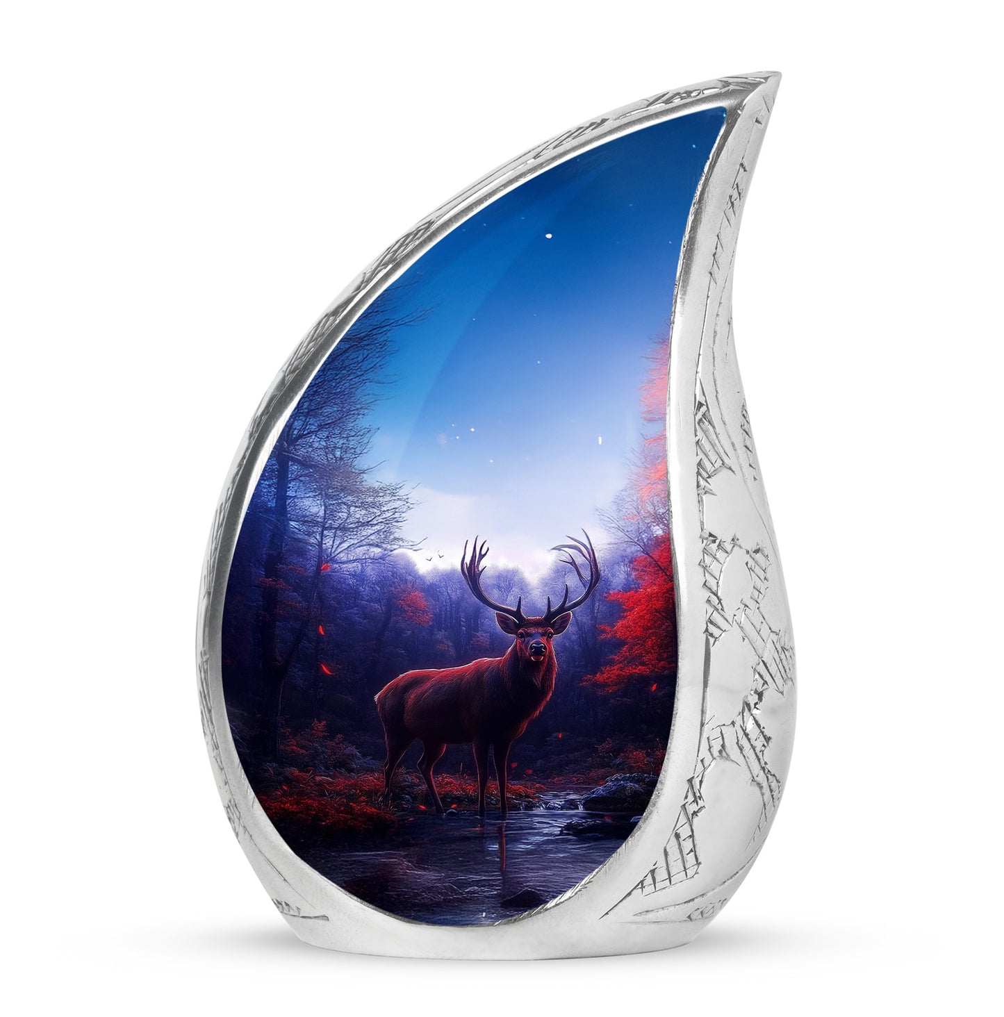 Inspiring Blue Deer Celebration Urn for Human Ashes - 10-inch, 200 cu in - Yatskia