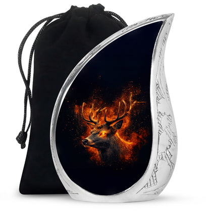 Rich Black Deer Cremation Urn front view showing detailed design - rounded teardrop deer design with delicate detail - full-size 10 inch 200 cubic inch adult cremation urn