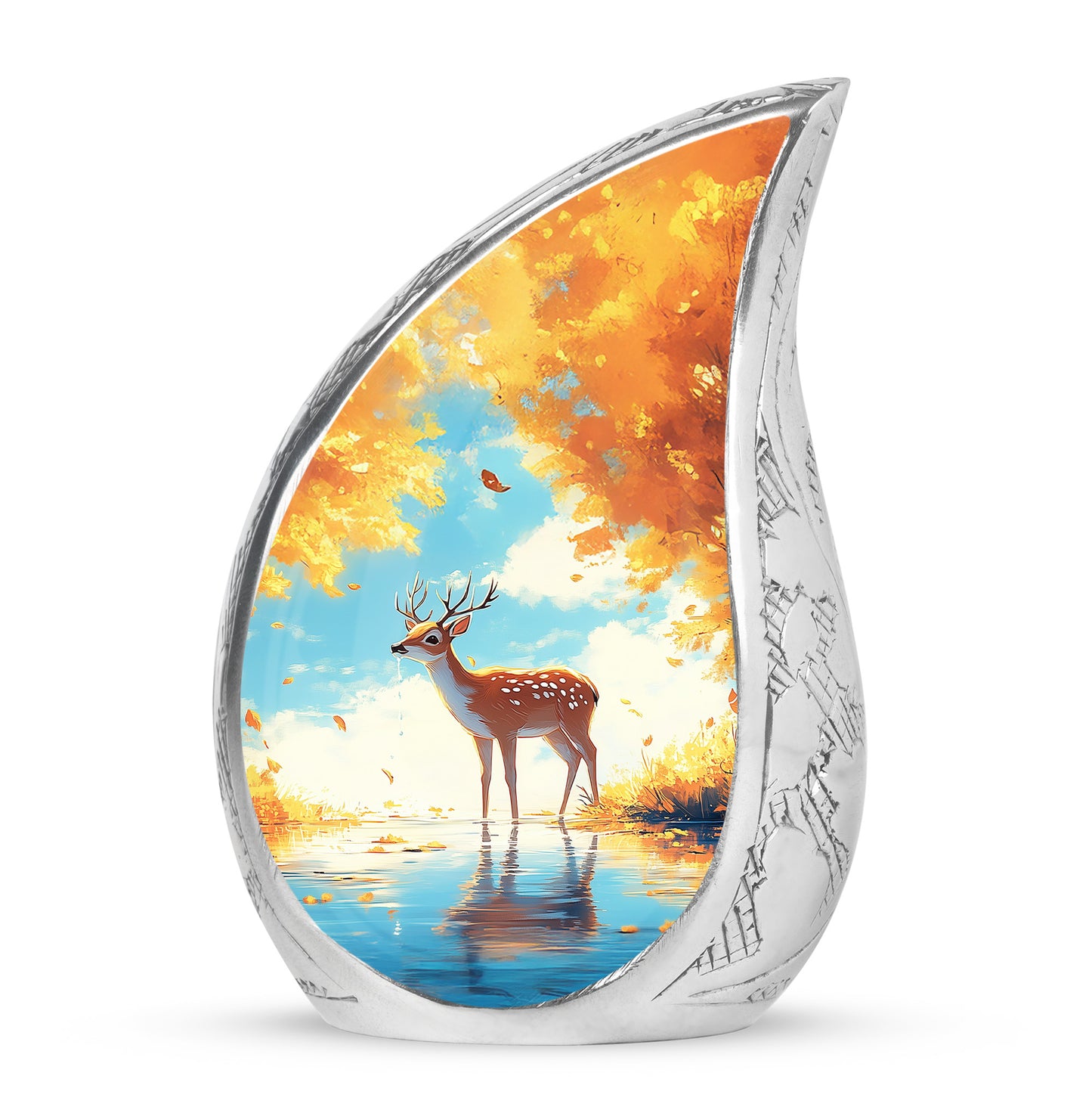 Everlasting Teal Deer Devotion Urn for Human Ashes - 10-inch, 200 cu in - Yatskia