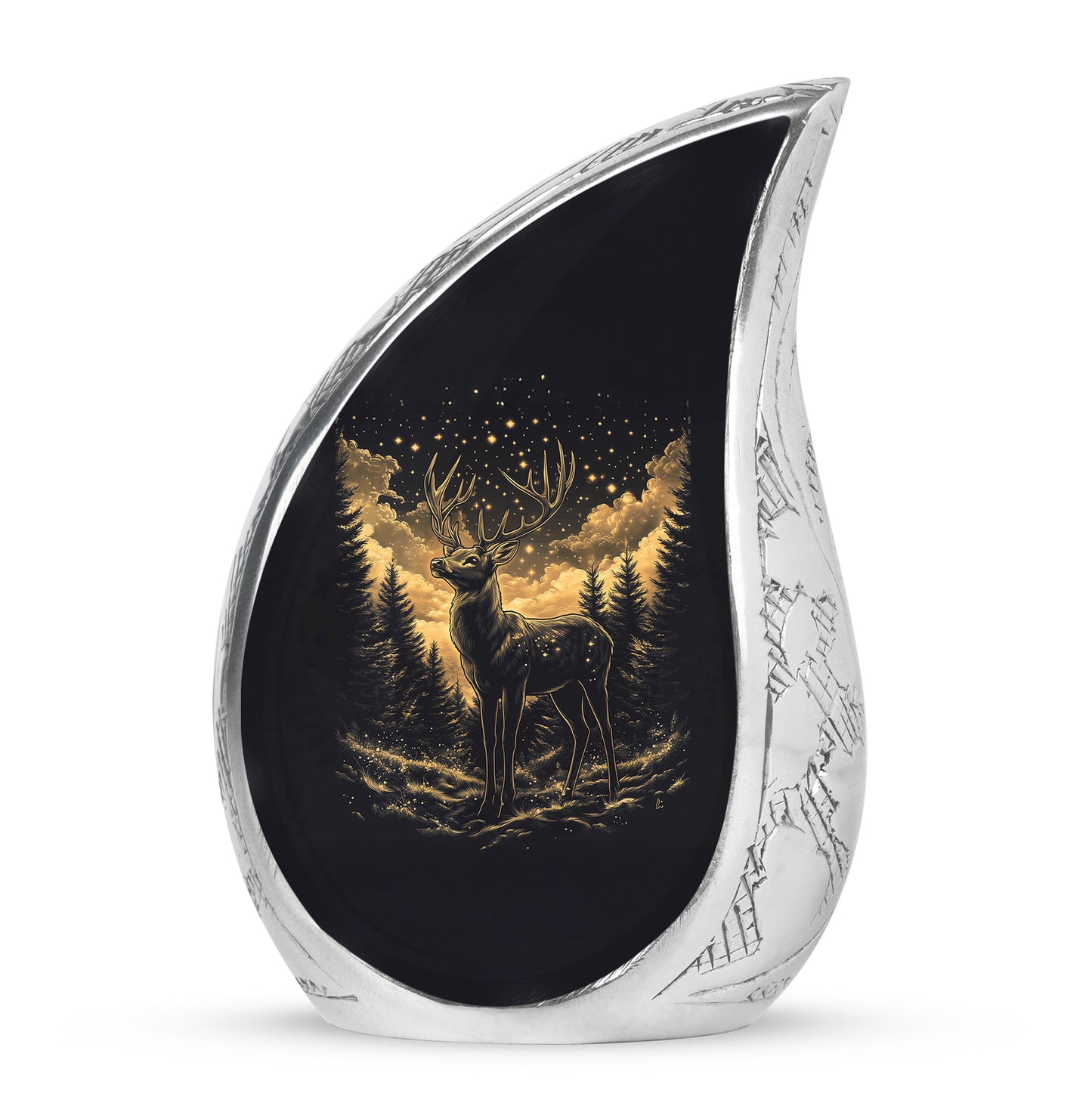 Distinguished Black Deer Cremation Urn for Ashes - 10-inch, 200 cu in - Yatskia