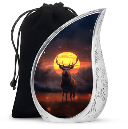 Salmon Pink Deer Cremation Urn front view showing detailed design - smooth teardrop contour featuring deer art - full-size 10 inch 200 cubic inch adult cremation urn