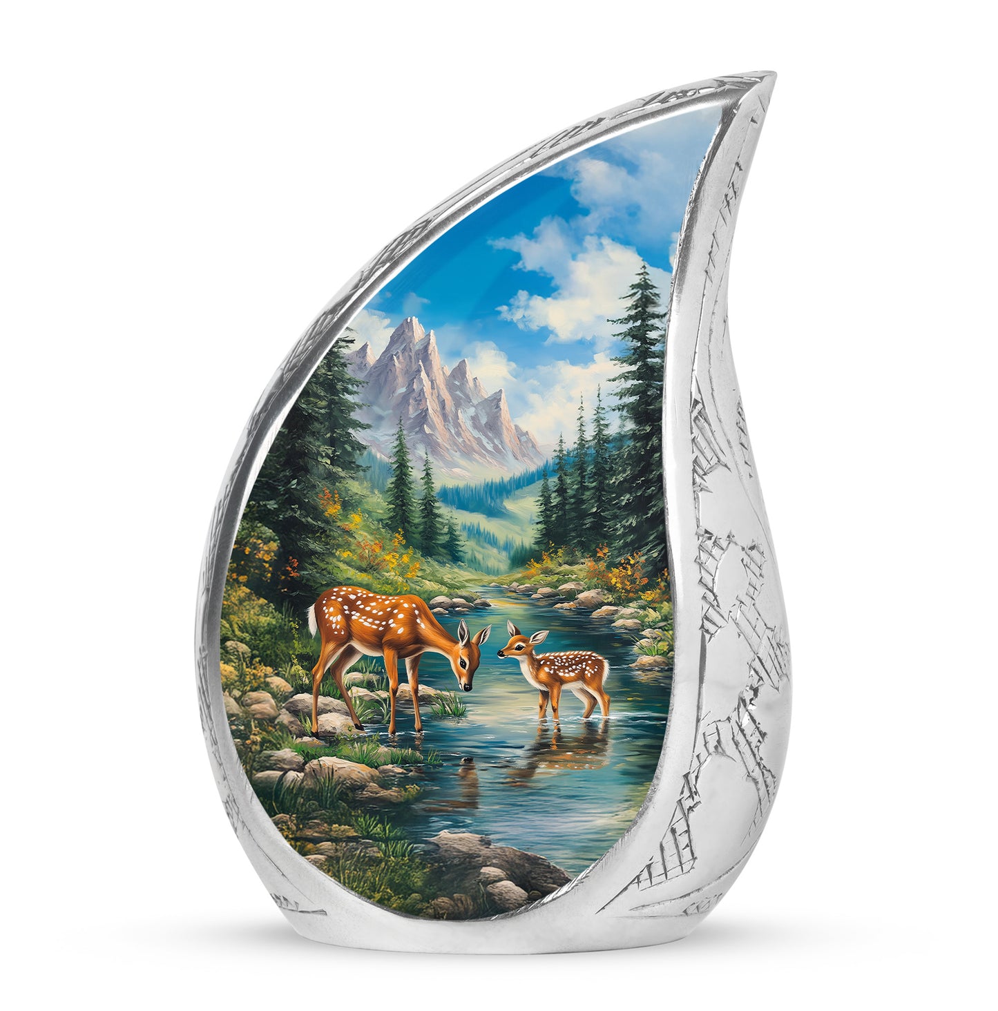 Personalized Blue Steadfast Deer Cremation Urns for Human Ashes - 10-inch, 200 cu in - Yatskia