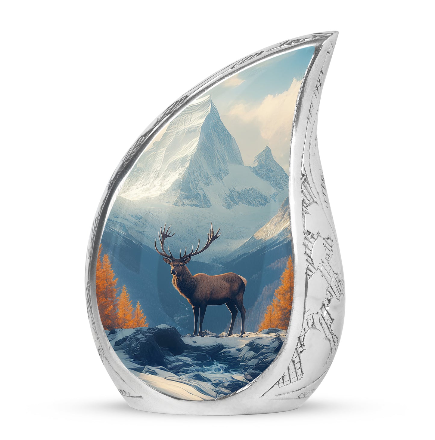 Graceful Blue Deer Testament Urn for Human Ashes - 10-inch, 200 cu in - Yatskia