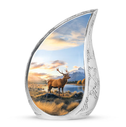 Personalized Blue Steadfast Deer Cremation Urns for Human Ashes - 10-inch, 200 cu in - Yatskia