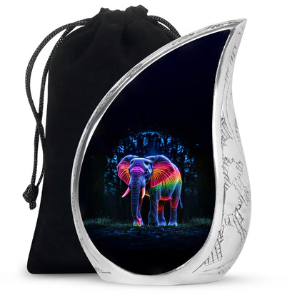 Ebony Elephant Cremation Urn front view showing detailed design - rounded teardrop elephant design with delicate detail - full-size 10 inch 200 cubic inch adult cremation urn