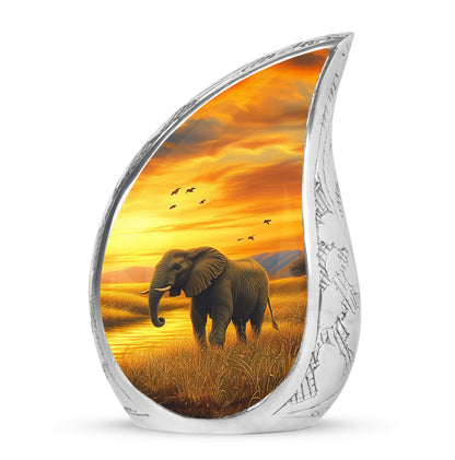 Gold Venerable Elephant Cremation Urns for Human Ashes - 10-inch, 200 cu in - Yatskia