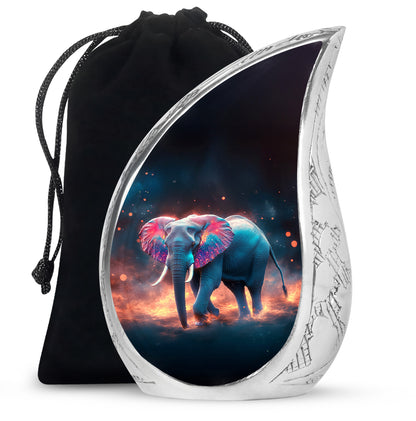 Deep Black Elephant Cremation Urn front view showing detailed design - rounded teardrop elephant design with delicate detail - full-size 10 inch 200 cubic inch adult cremation urn