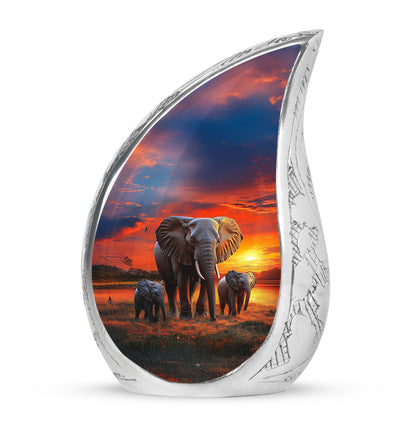 Blue Stately Elephant Cremation Urns for Human Ashes - 10-inch, 200 cu in - Yatskia