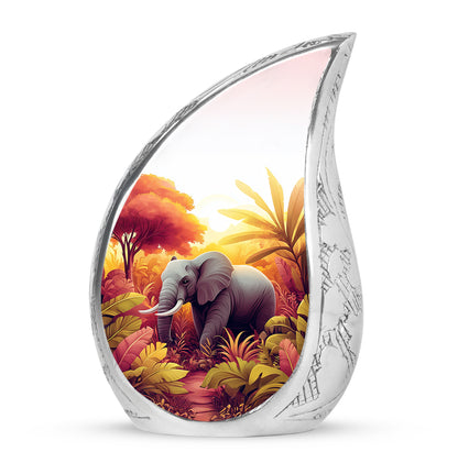 Harmonious Elephant Cremation Urns for Human Ashes - Silver 10-inch - Yatskia