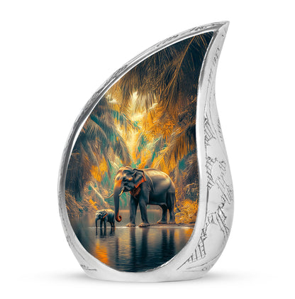 Teal Serene Elephant Memorial Urn for Ashes - 10-inch, 200 cu in - Yatskia