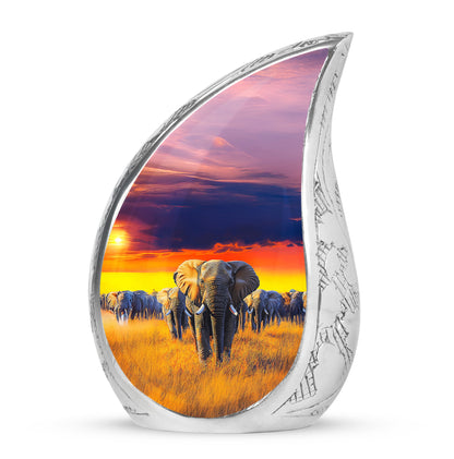 Blue Stately Elephant Cremation Urns for Human Ashes - 10-inch, 200 cu in - Yatskia
