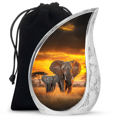 Gilded Gold Elephant Cremation Urn front view showing detailed design - rounded teardrop elephant design with delicate detail - full-size 10 inch 200 cubic inch adult cremation urn