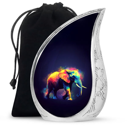 Ebony Elephant Cremation Urn front view showing detailed design - rounded teardrop elephant design with delicate detail - full-size 10 inch 200 cubic inch adult cremation urn
