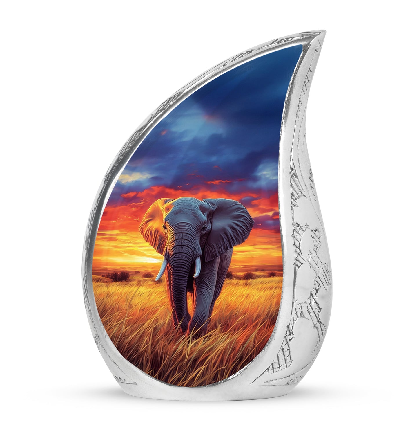 Personalized Blue Steadfast Elephant Cremation Urns for Human Ashes - 10-inch, 200 cu in - Yatskia