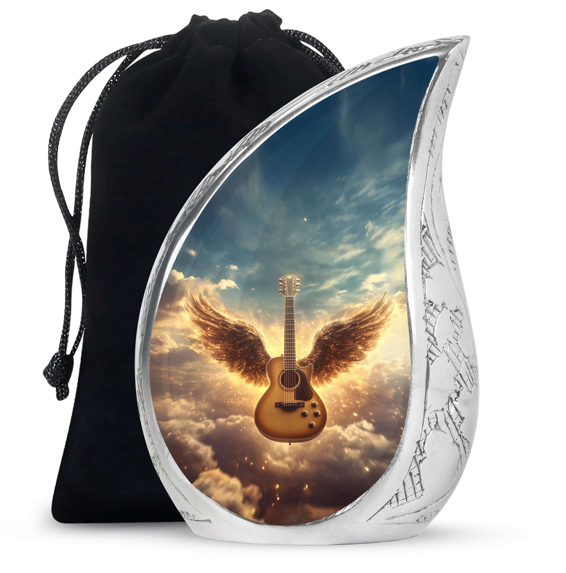 Guitar Cremation Urn for funeral  – Angel Wings Memorial Urn for Ashes