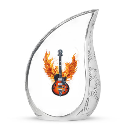 Silver Guitar Cremation Urns - Enduring Dedication 10-inch, 200 cu in - Yatskia