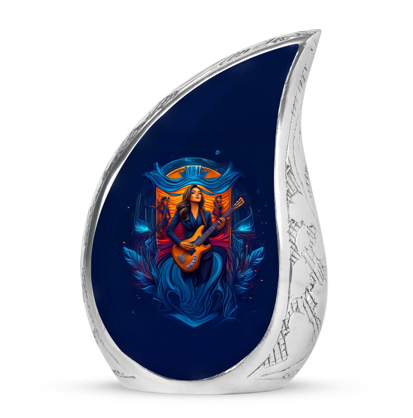 Radiant Guitar Memorial Cremation Urns - Blue 10-inch, 200 cu in - Yatskia