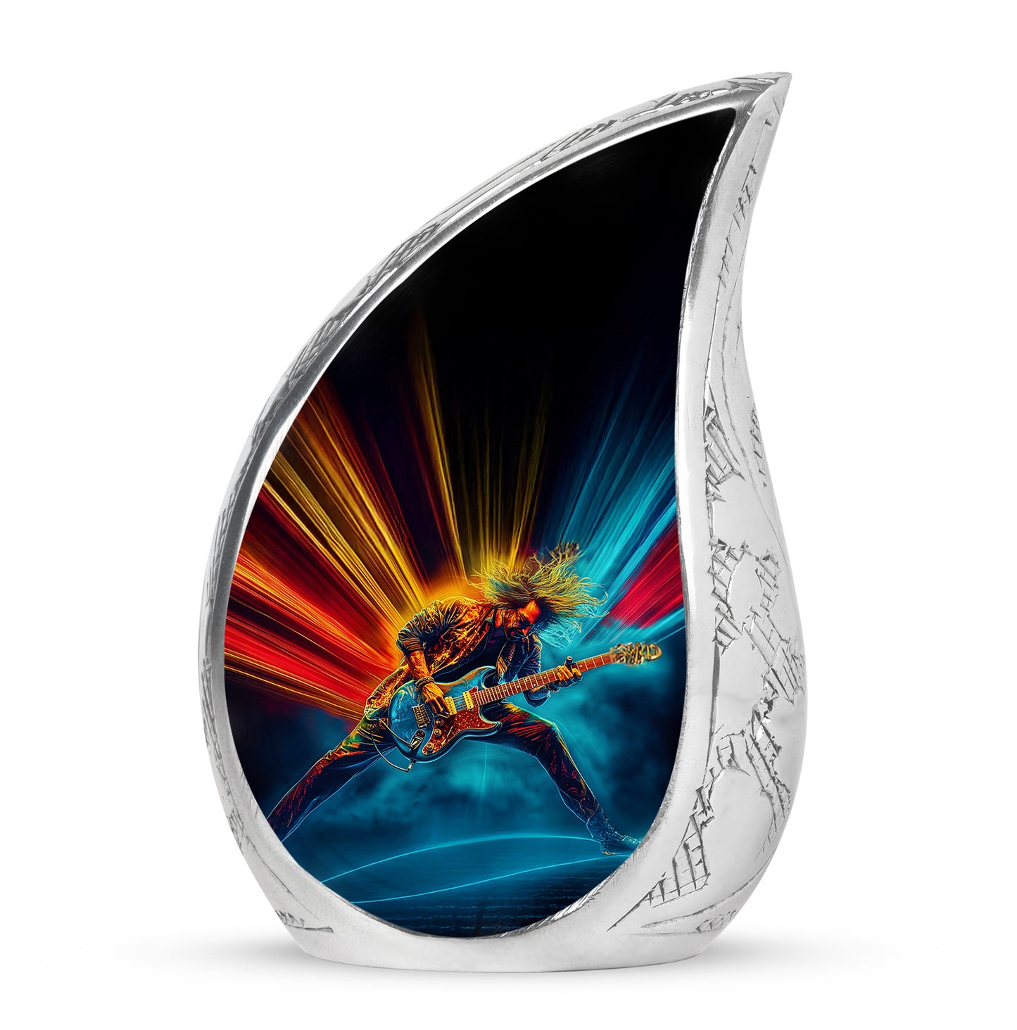 Inspiring Black Guitar Commemoration Urn for Human Ashes - 10-inch, 200 cu in - Yatskia