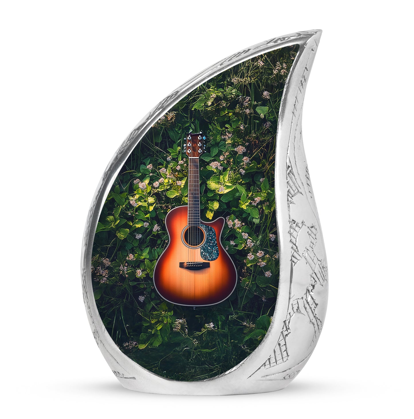 Graceful Green Guitar Heritage Urn for Human Ashes - 10-inch, 200 cu in - Yatskia