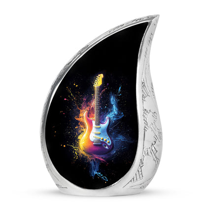 Luminous Black Guitar Reflection Urn for Human Ashes - 10-inch, 200 cu in - Yatskia