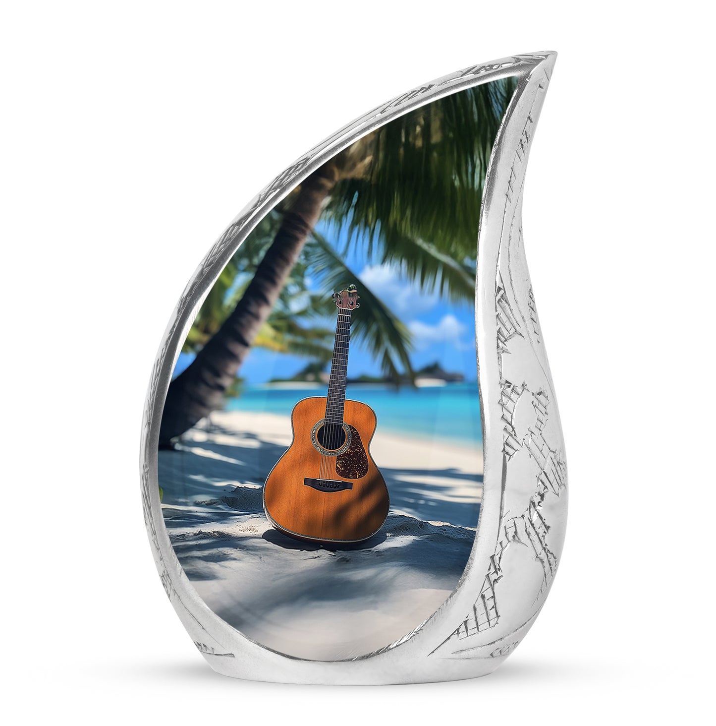 Blue Breathtaking Guitar Memorial Urn for Ashes - 10-inch, 200 cu in - Yatskia