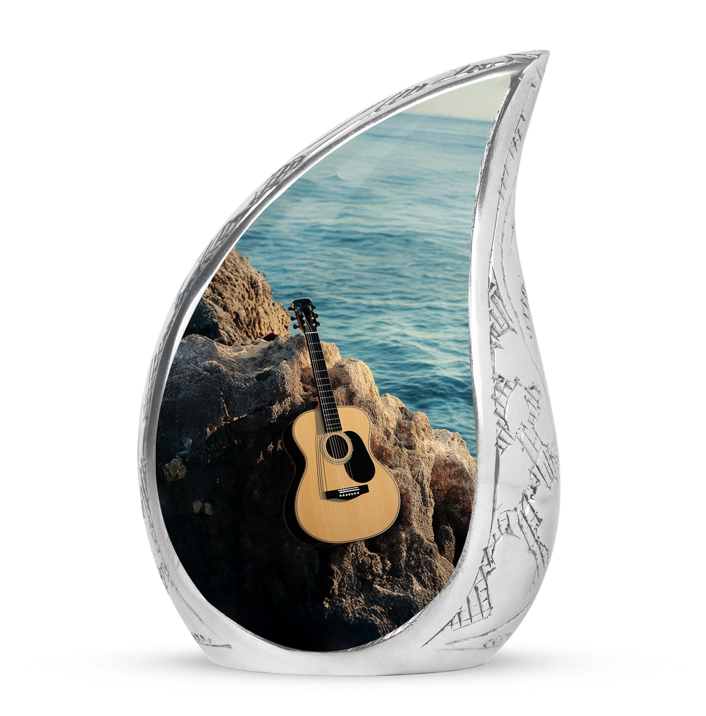 Dignified Teal Guitar Cremation Urn for Ashes - 10-inch, 200 cu in - Yatskia