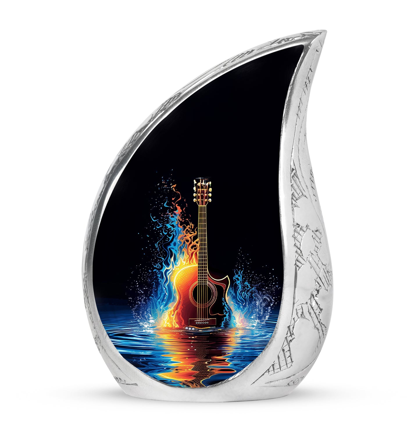 Lustrous Guitar Cremation Urns for Human Ashes - Black 10-inch - Yatskia