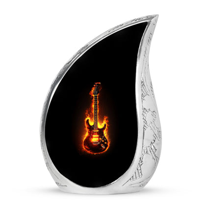 Luminous Black Guitar Benediction Urn for Human Ashes - 10-inch, 200 cu in - Yatskia