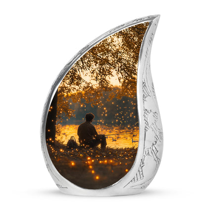 Personalized Gold Steadfast Fishing Cremation Urns for Human Ashes - 10-inch, 200 cu in - Yatskia