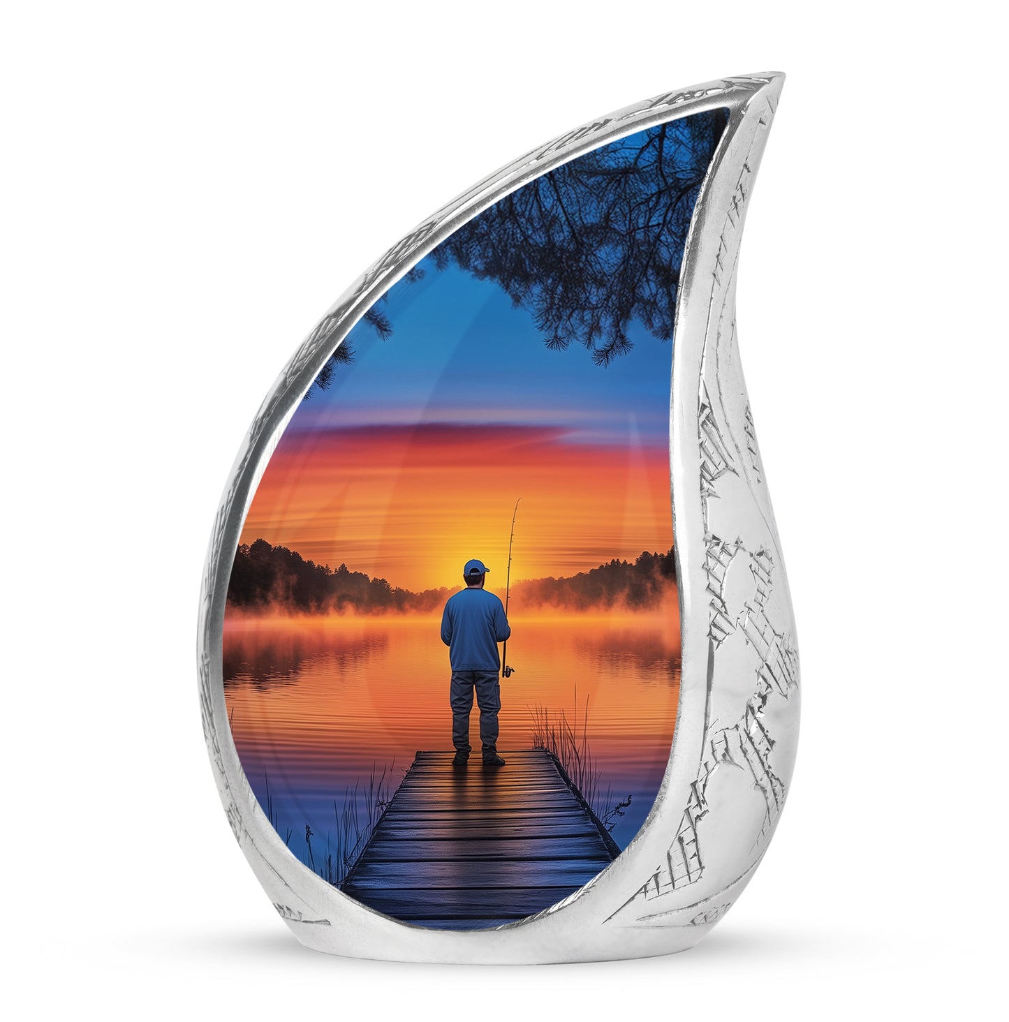 Personalized Blue Revered Fishing Cremation Urns for Human Ashes - 10-inch, 200 cu in - Yatskia