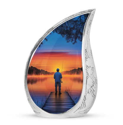Personalized Blue Revered Fishing Cremation Urns for Human Ashes - 10-inch, 200 cu in - Yatskia