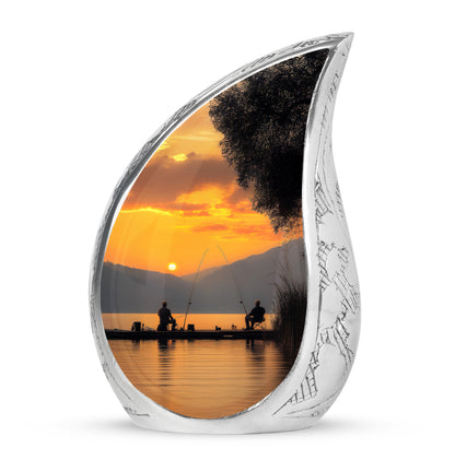 Dignified Gold Fishing Cremation Urn for Ashes - 10-inch, 200 cu in - Yatskia