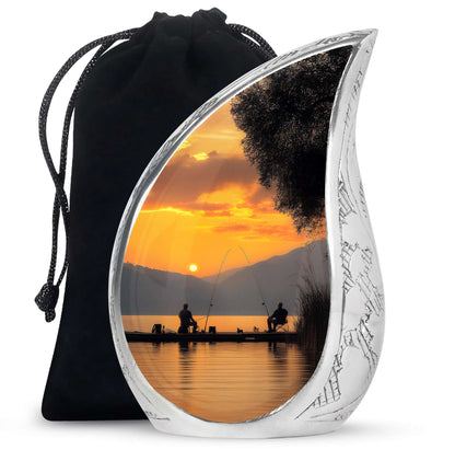 Fishing Yellow Cremation Urn for Ashes – Sunset Lake Large Cremation Urns