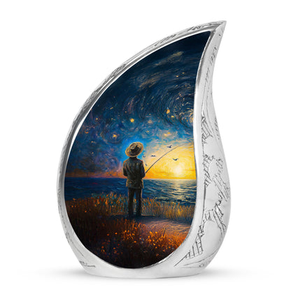 Personalized Blue Steadfast Fishing Cremation Urns for Human Ashes - 10-inch, 200 cu in - Yatskia