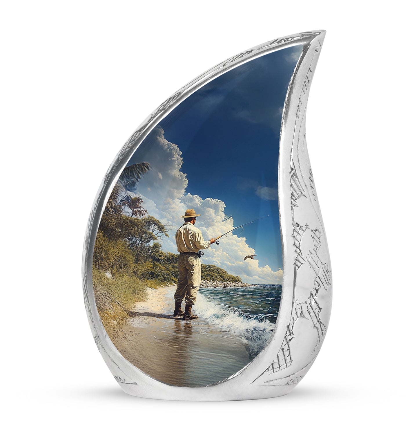 Blue Fishing Promise Cremation Urns for Human Ashes - 10-inch, 200 cu in - Yatskia