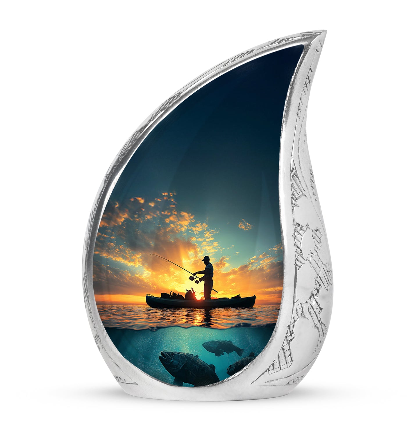 Blue Fishing Commemoration Cremation Urns for Human Ashes - 10-inch, 200 cu in - Yatskia