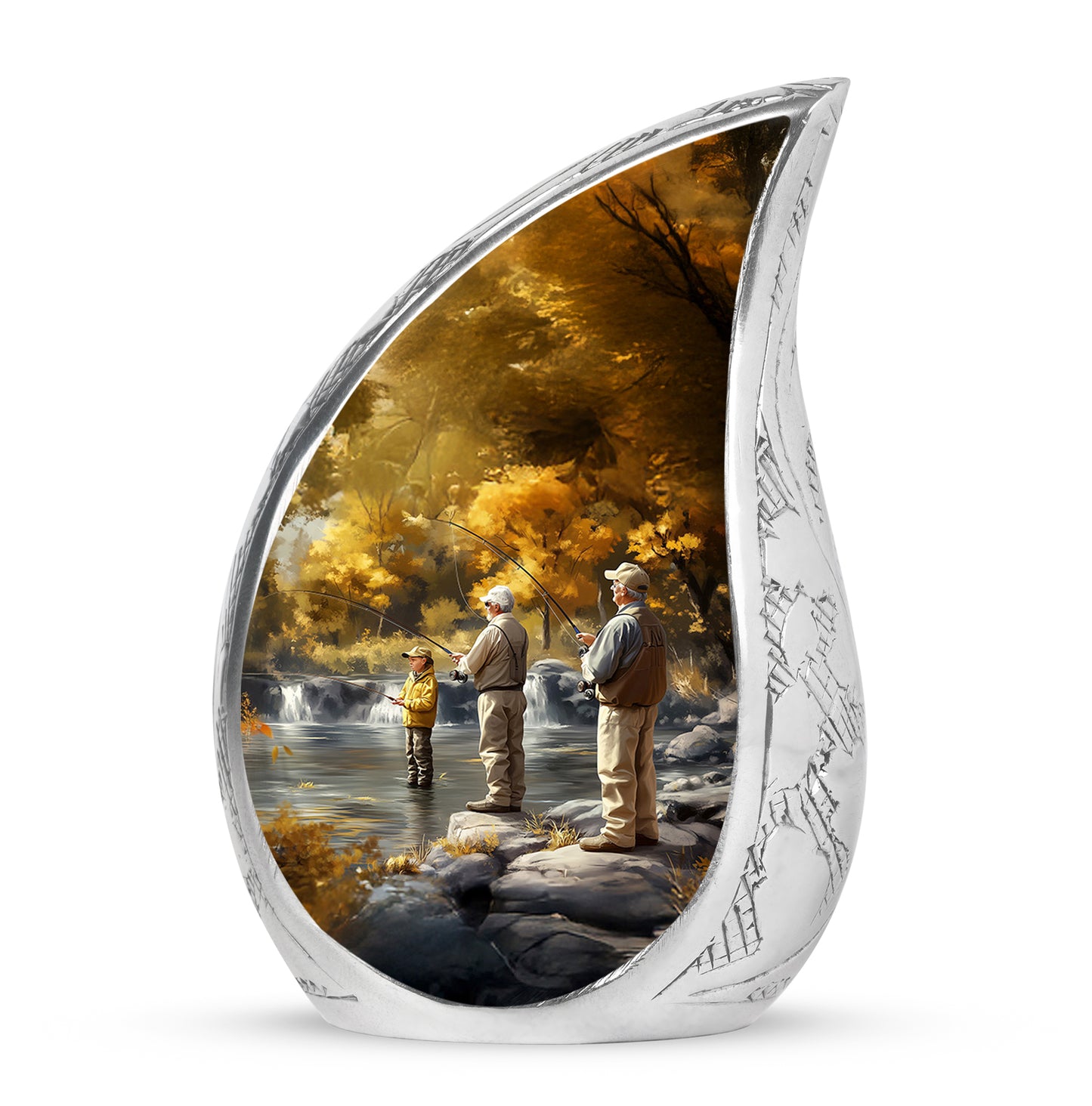 Gold Fishing Haven Cremation Urns for Human Ashes - 10-inch, 200 cu in - Yatskia